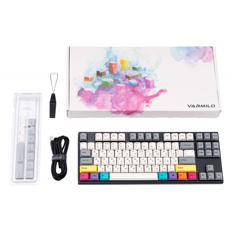 Varmilo Клавіатура механічна VEM87 CMYK 87Key, EC V2 Ivy, USB-A, EN/UKR, White Led, Чорний