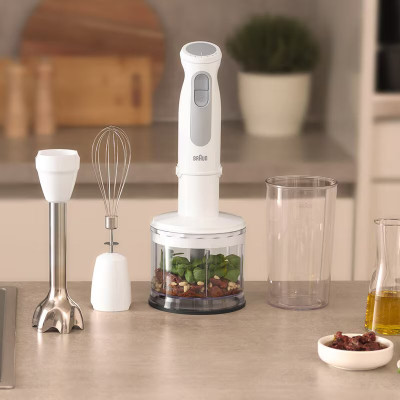 Braun Блендер заглибний MultiQuick 5, 1000Вт, чаша-600мл, винчик, міні-подріб., білий