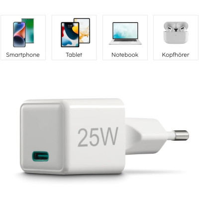 HAMA Зарядний пристрій мережевий 25Вт USB-С, PD, білий