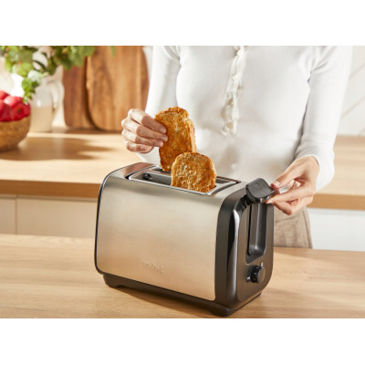 Tefal Тостер Subito 1100Вт, розморожування, щипці, нерж. сталь, чорний