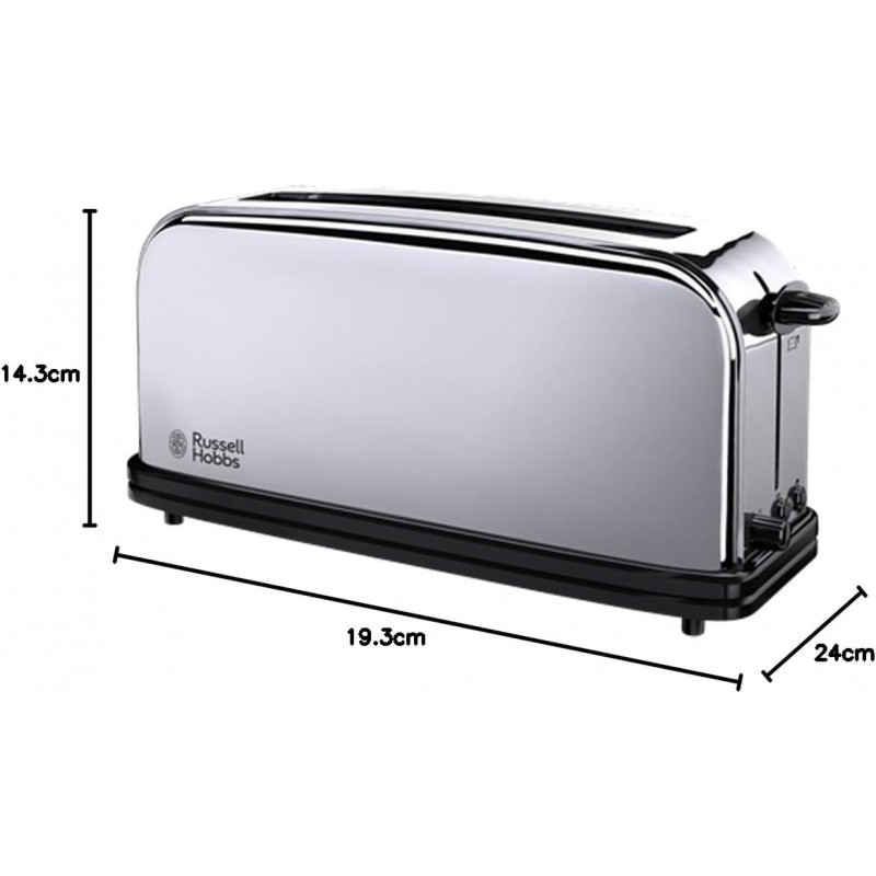 Russell Hobbs Тостер Chester, 1000Вт, метал, довгі слоти, сріблястий