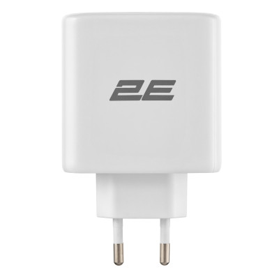 2E Зарядний пристрій мережевий 65Вт 2хUSB-C/USB-A GAN PD/QC, білий