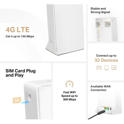 Mercusys Маршрутизатор MB110-4G N300, 4G/LTE, 1xFE LAN, 1xFE WAN