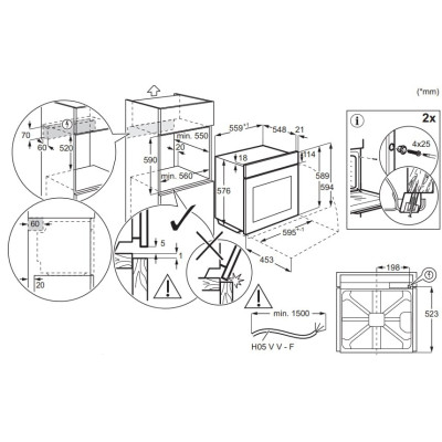 Electrolux Духовий шафа електричний, 72л, A+, дисплей, конвекція, піроліз, телескопічні напрямні, чорний