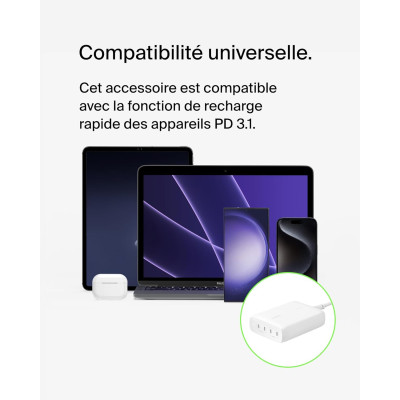 Belkin Зарядне пристрій мережевий 200Вт 4хUSB-С GAN PD PPS, білий