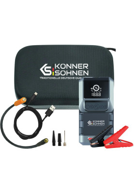 Könner & Söhnen Пуско-зарядне пристрій портативний акумуляторний KS JSP-1300 з компрессором, 16000 мА-год, Li-Ion, USB, ліхтар, 1.35кг
