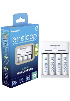 Panasonic Зарядний пристрій Basic Charger USB+ Акумулятор Eneloop NI-MH AA 2000 мАг, 4 шт.