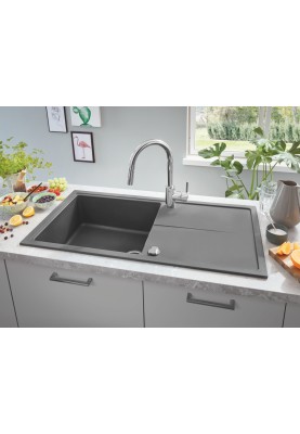 Grohe Мийка кухонна K400, граніт, прямокут., з крилом, 780x500x205мм, чаша - 1, врізна, сірий граніт