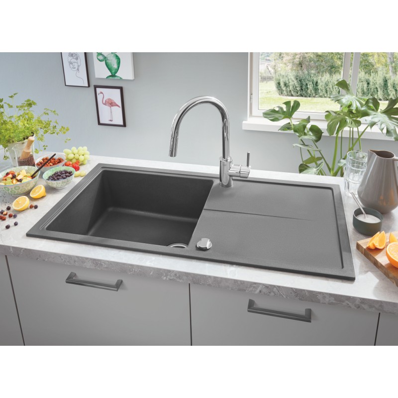 Grohe Мийка кухонна K400, граніт, прямокут., з крилом, 780x500x205мм, чаша - 1, врізна, сірий граніт