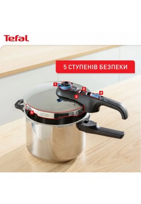 Tefal Скороварка Secure Trendy, 4л, з паровим кошиком, нержавіюча сталь, пластик