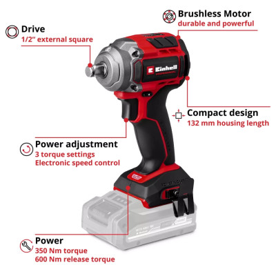 Einhell Гайковерт ударний акумуляторний Professional TP-CW 18/350-C Li BL - Solo 18В 350Нм 0-2400об/хв 1.03кг