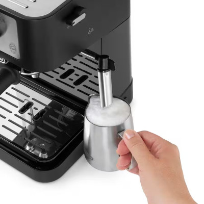 Delonghi Кофеварка ріжкова, 1л, мелена, ручний капуч, чорно-срібний