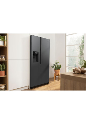 Gorenje Холодильник SBS, 179х70х92см, 2 двері, 376(190)л, А++, NF+, Інв., Зона св-ті, диспенсер, генератор льоду, Зовн. Диспл, чорний