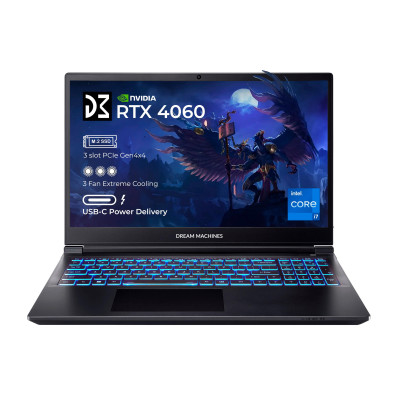 Dream Machines Ноутбук RG4060-15 15.6FHD IPS, Intel i7-14700HX, 32GB, F1TB, NVD4060-8, DOS, чорний
