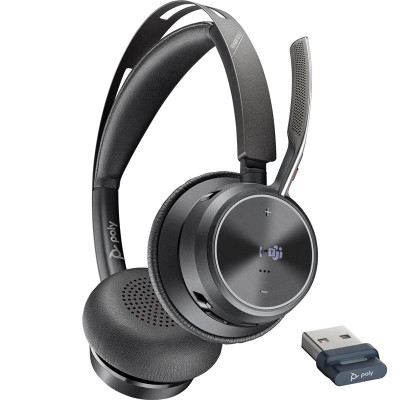 Poly Гарнітура комп'ютерна стерео On-ear Voyager Focus 2-M, USB-A, Bluetooth, всеспрямований, ANC, Acoustic fence, сертифікати Microsoft Teams, Zoom, Google Meet, чорний