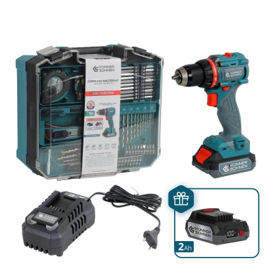 Könner & Söhnen Шурупокрут-дриль ударний акумуляторний Konner&Sohnen KS ID20V-60 KIT 74 PLUS 20В 2х2А·рік 60Нм 0-450·0-1900об/хв LED-світло ЗП набір свердл і біт 74. Könner & Söhnen Шурупокрут-дриль ударний акумуляторний Konner&Sohnen KS ID20V-60 KIT 74 PLUS 20В 2х2А·рік 60Нм 0-450·0-1900об/хв LED-світло ЗП набір свердл і біт 74.