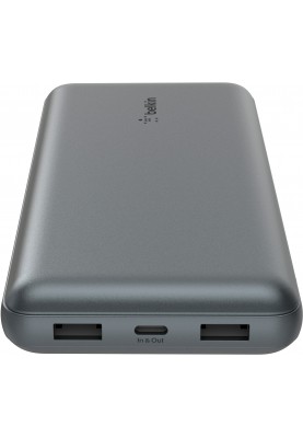 Belkin Акумулятор портативний літій-іонний Power Bank 10000мА·рік, 15Вт, 2хUSB-A/USB-C, сірий