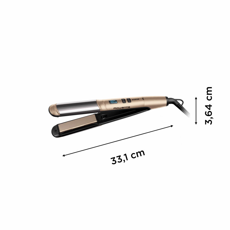 Rowenta Випрямляч Glam & Shine 2в1, темп.режимів-8, 140-210С, дисплей, кераміка, золотий