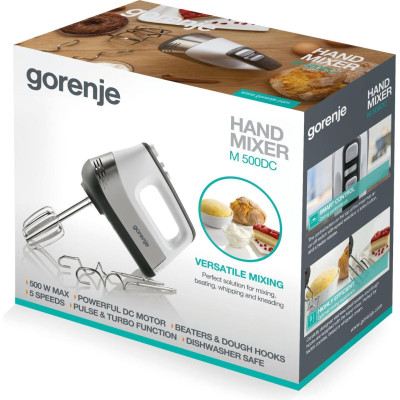 Gorenje Міксер ручний 500Вт, насадки-4 вінчика, турборежим, білий-нерж Gorenje Міксер ручний 500Вт, насадки-4 вінчика, турборежим, білий-нерж