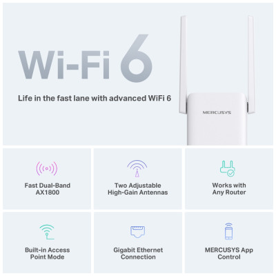 Mercusys Розширювач покриття WiFi ME70X AX1800, 1хGE LAN