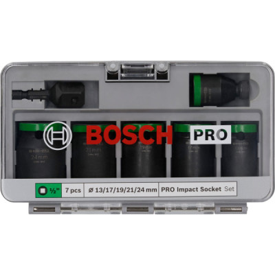 Bosch Набір ударних торцевих головок Professional Standart 7шт 1/2" з адаптером Bosch Набір ударних торцевих головок Professional Standart 7шт 1/2" з адаптером