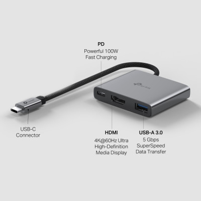 TP-Link Хаб USB UH3020C USB-C > 1xUSB3.0/1xUSBC (PD 100W)/1xHDMI TP-Link Хаб USB UH3020C USB-C > 1xUSB3.0/1xUSBC (PD 100W)/1xHDMI