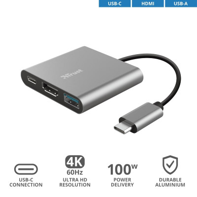 Trust Dalyx 3-in-1 Multiport USB-C Adapter ALUMINIUM