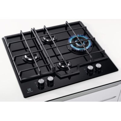 Electrolux Варильна поверхня газова на склі, 60см, чавун, чорний
