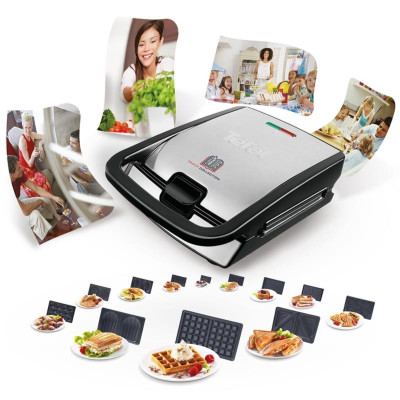 Tefal Мультимейкер Snack collection 700Вт, тефлон, 3 пластини, корпус-нержав.сталь/пластик, чорний