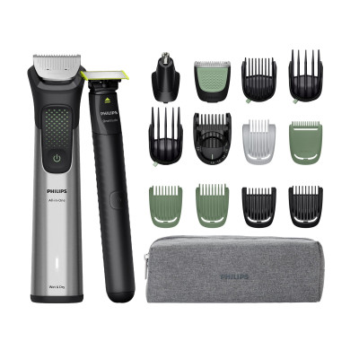 Philips Тример Philips Series 9000, для обличчя, голови, тіла, акум., насадок-17, OneBlade в компл., сталь, сірий
