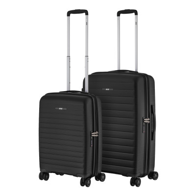 2E Набір валіз 2E, Aero, поліпропілен, (M+S), TSA, 4 колеса, EXP, чорний