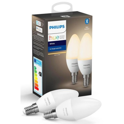 Philips Hue Лампа розумна E14, 5.5W(40Вт), 2700K, White, ZigBee, Bluetooth, димування, 2шт