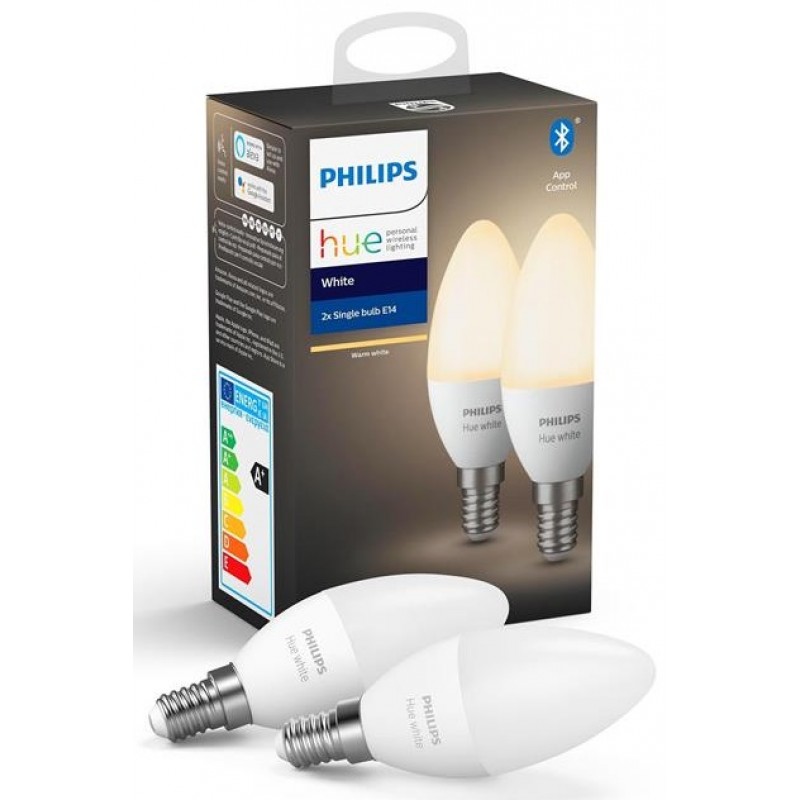 Philips Hue Лампа розумна E14, 5.5W(40Вт), 2700K, White, ZigBee, Bluetooth, димування, 2шт