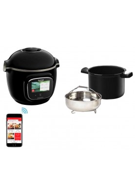 Tefal Мультиварка скороварка Cook4me Touch, 1600Вт, чаша-6л, сенсорне керування, 13 програм, управл. смартф., метал, пластик, чорний