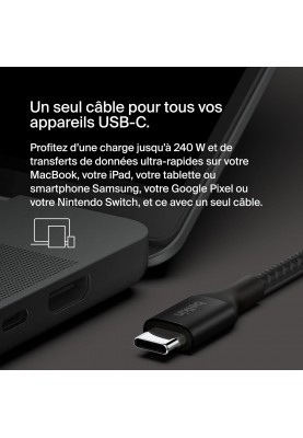 Belkin Кабель USB-C > USB-C заряджання/синхронізації 1м, 240Вт, Type-C, плетений, чорний