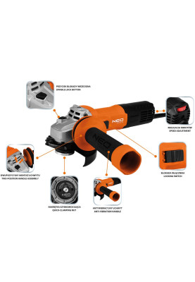 Neo Tools Шліфмашина кутова Neo Tools 125мм 1000Вт 12000об·хв 2.0кг