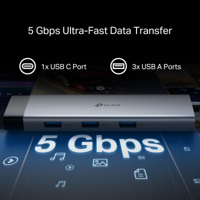 TP-Link Хаб USB UH9120C USB-C > 3xUSB3.0/1xUSB-C/xHDMI/1xRJ45/1xSD/1xmicroSD/1xPD 100Wh