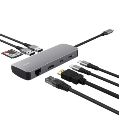 Trust Адаптер Trust Dalyx 8in1 USB-C> 1xUSB-А 3.2/USB-A 2.0/2xUSB-С/HDMI/Ehernet/SD/microSD, Алюміній, 0.15м, Сірий Trust Адаптер Trust Dalyx 8in1 USB-C> 1xUSB-А 3.2/USB-A 2.0/2xUSB-С/HDMI/Ehernet/SD/microSD, Алюміній, 0.15м, Сірий