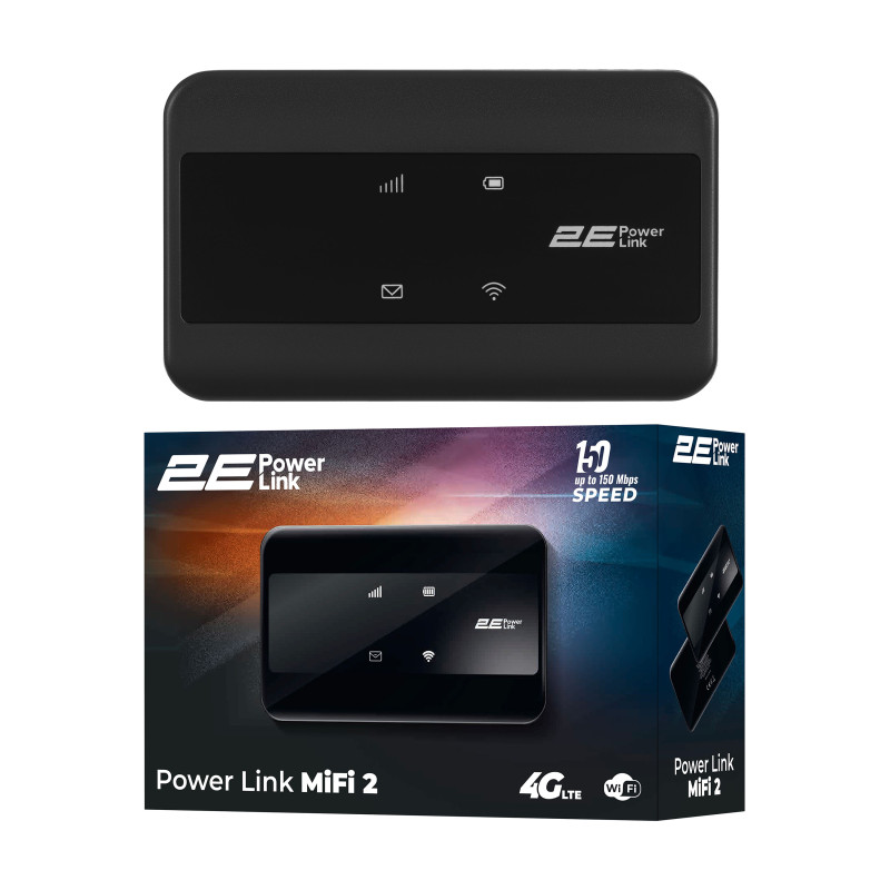 2E Мобільний маршрутизатор PowerLink (MiFi-2) LTE, Wi-Fi4, 1xType-C, 1xCRC9, 2100мА•год чорний