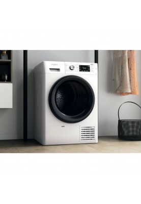 Whirlpool Сушильна машина тепловий насос, 9кг, A++, 65см, дисплей, люк чорний, білий