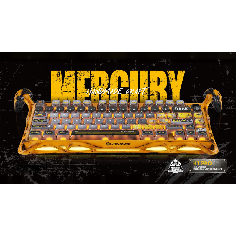GravaStar x Kailh Speedy Клавіатура механічна Mercury K1 Pro 80keys, Mint, BT/WL/USB, жовтий