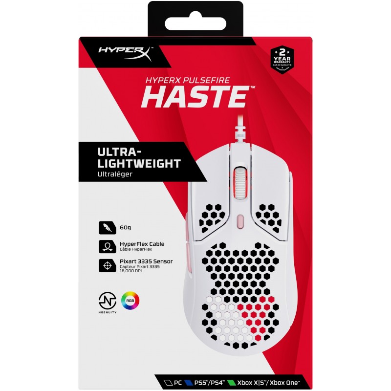 HyperX Миша Pulsefire Haste USB, White/Pink