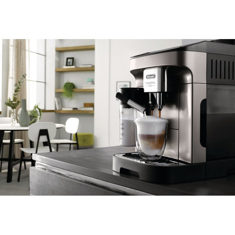 Delonghi Кавомашина Magnifica Evo, 1.8л, зерно+мелена, автомат.капуч, дисплей, авторецептів -7, графіт