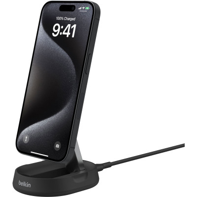 Belkin Зарядний пристрій бездротовий 15Вт Magnetic Stand Qi2, адаптер 20Вт USB-C, чорний