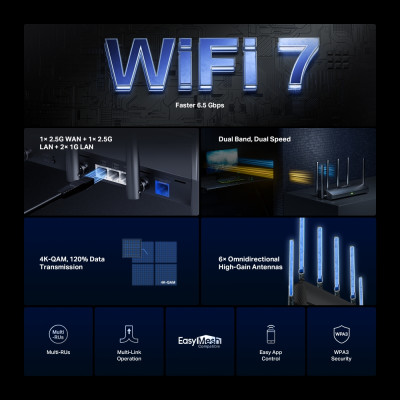 Mercusys Маршрутизатор MR37BE BE6500, 2xGE LAN, 1x2.5GE LAN, 1x2.5GE WAN, MESH Mercusys Маршрутизатор MR37BE BE6500, 2xGE LAN, 1x2.5GE LAN, 1x2.5GE WAN, MESH