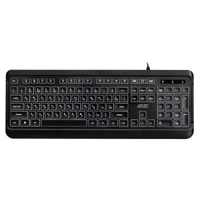 2E Клавіатура мембранна KS120 104key, USB-A, EN/UK, White LED, чорний