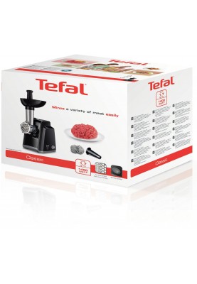 Tefal М'ясорубка Classic, 1400Вт, продук.-1.7кг/хв, 2 решітки + для ковбас., пластик, чорний