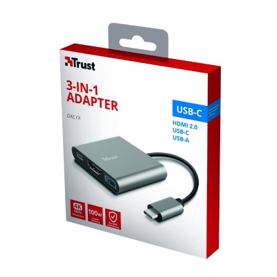 Trust Dalyx 3-in-1 Multiport USB-C Adapter ALUMINIUM