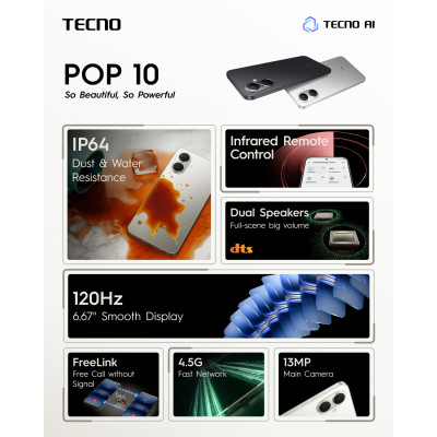 TECNO Смартфон Spark Go 2 (KM4) 6.67" 3/64ГБ, 2SIM, 5000мА•год, Veil White