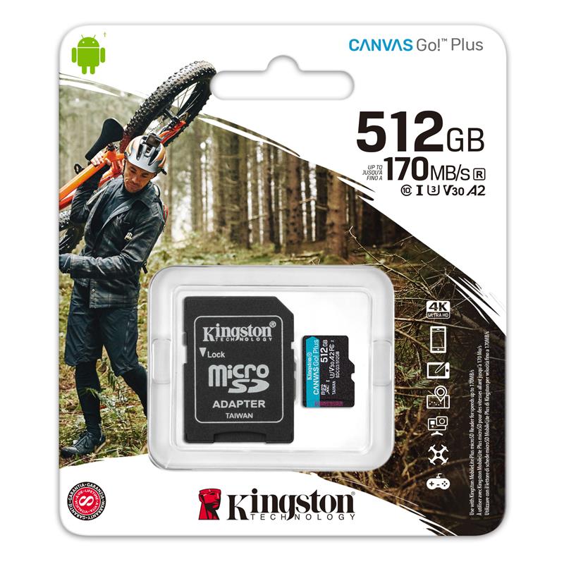 Kingston Карта пам'яті microSD 512GB C10 UHS-I U3 A2 R170/W90MB/s + SD